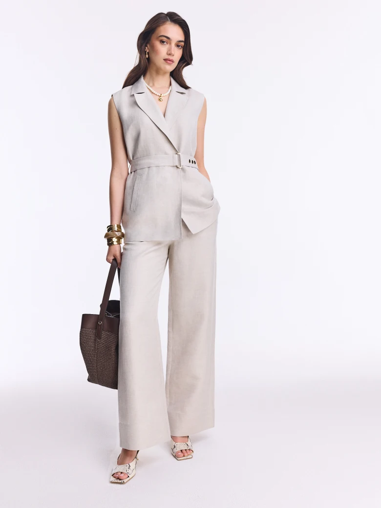 Loose beige linen and viscose trousers