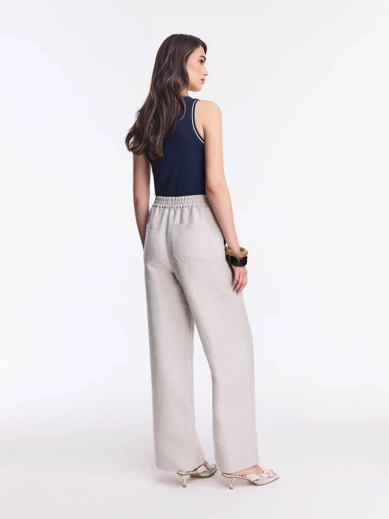 Loose beige linen and viscose trousers