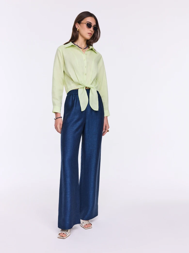 Navy blue loose linen and viscose trousers