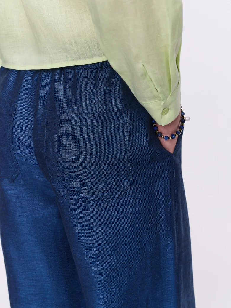 Navy blue loose linen and viscose trousers