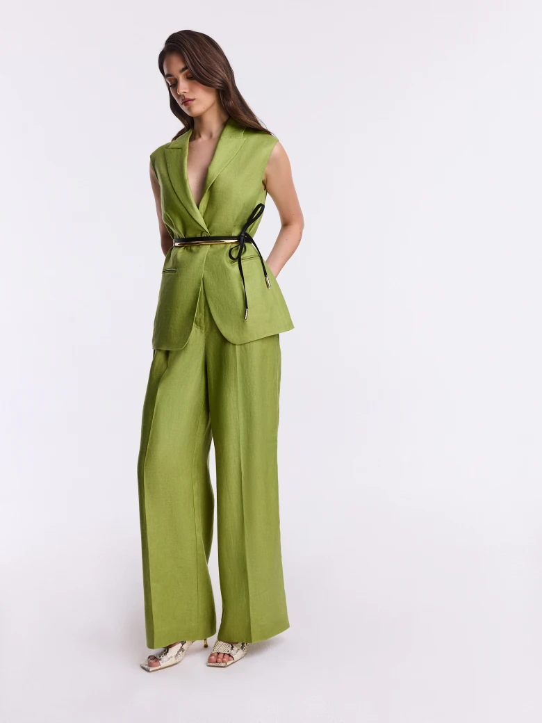 Eleganckie lniane spodnie w zielonym kolorze