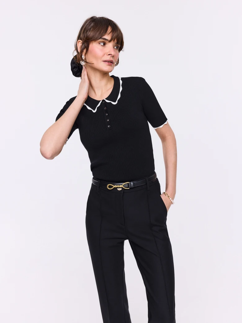 Black short-sleeved sweater with collar