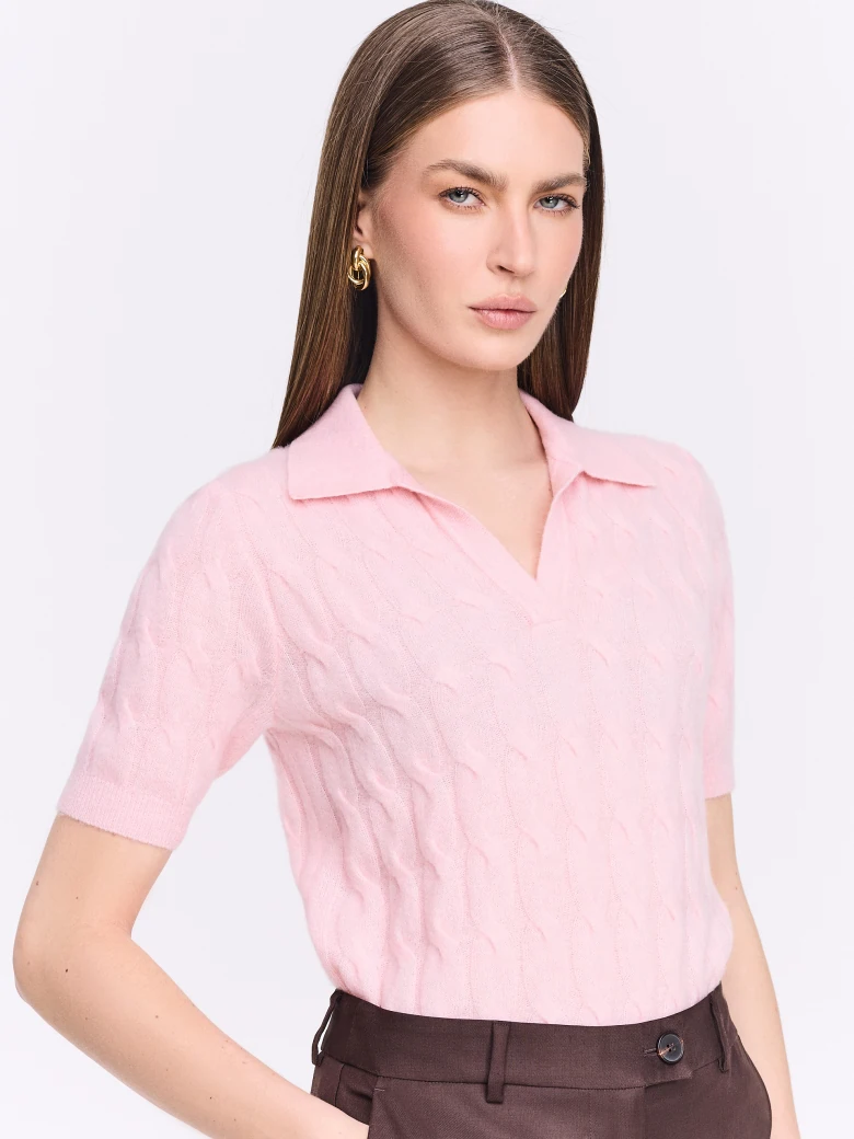 Braided polo sweater with wool, silk, and cashmere