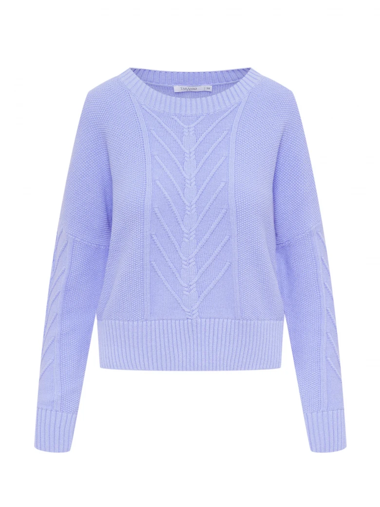 Purple cotton sweater with cable knit pattern
