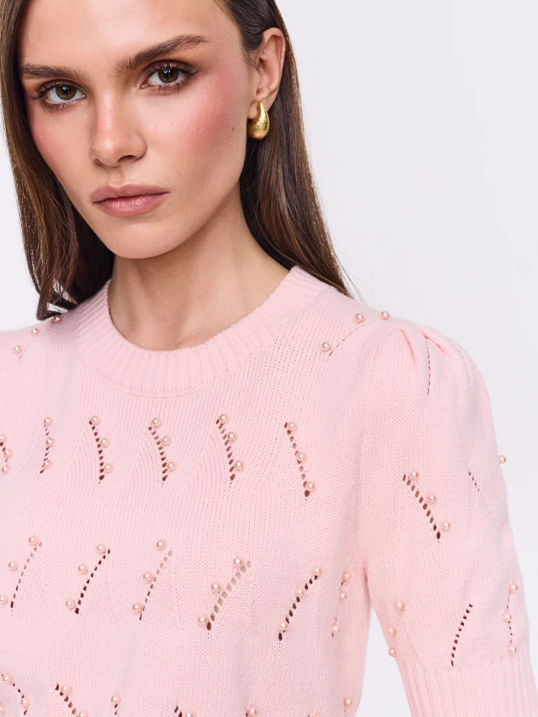Openwork short-sleeved sweater in pink