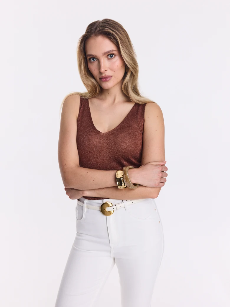 Brown top with metallic thread