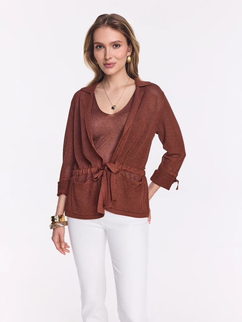 Openwork cardigan with metallic thread