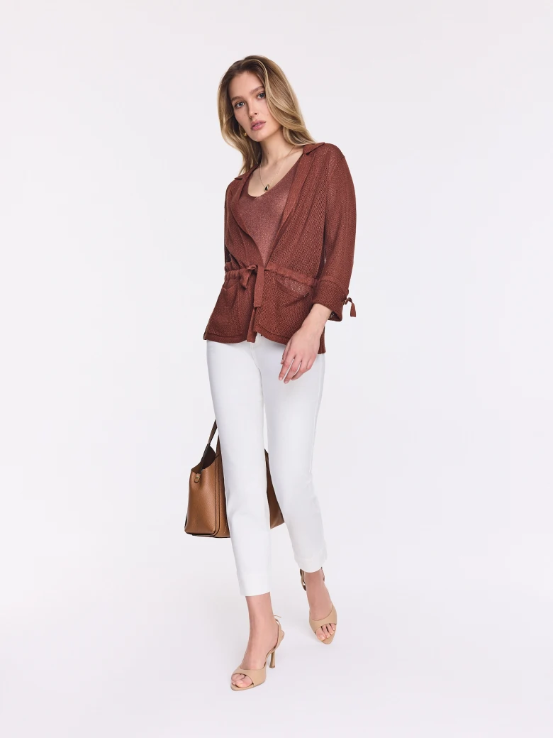 Openwork cardigan with metallic thread