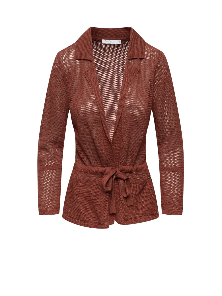 Openwork cardigan with metallic thread