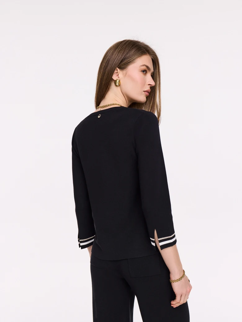 Black lightweight sweater with decorative trim