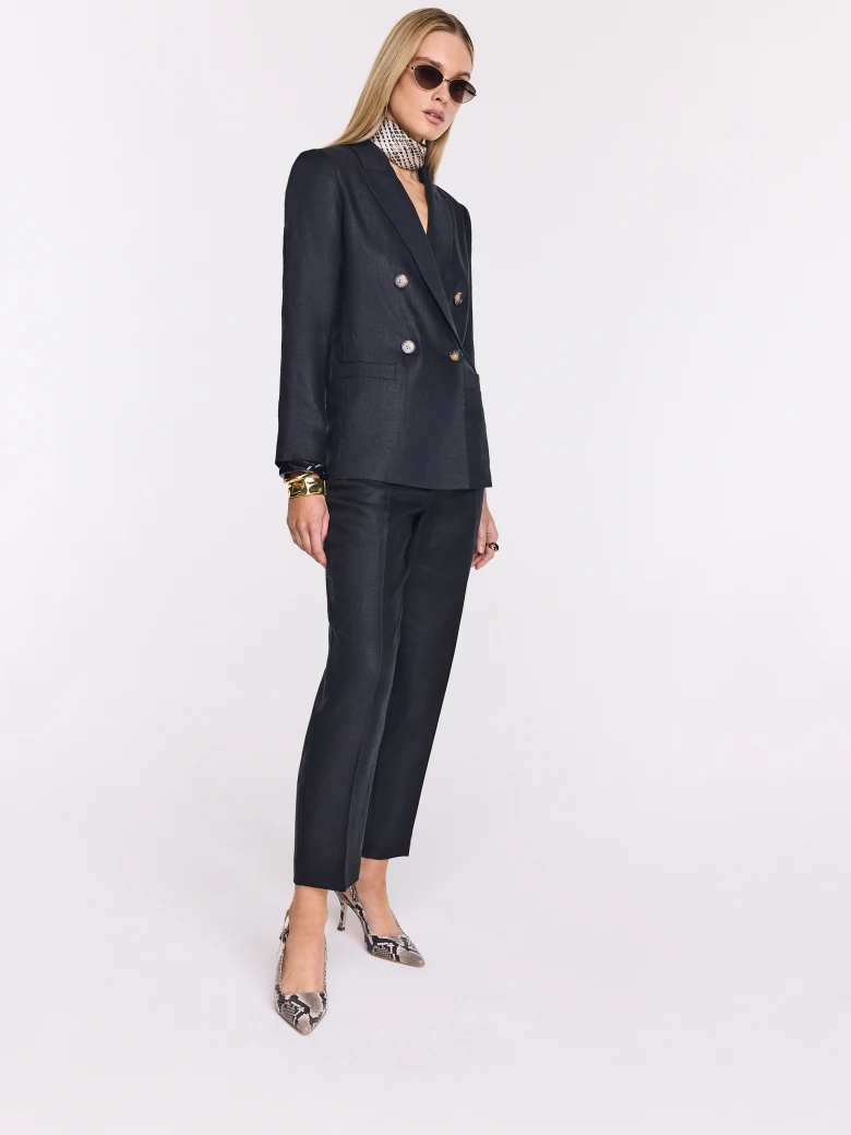 Black double-breasted linen jacket