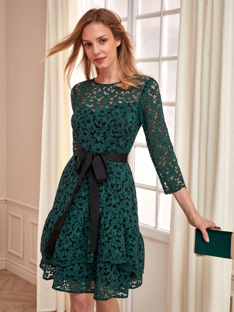 LACE DRESS IN BOTTLE GREEN COLOR