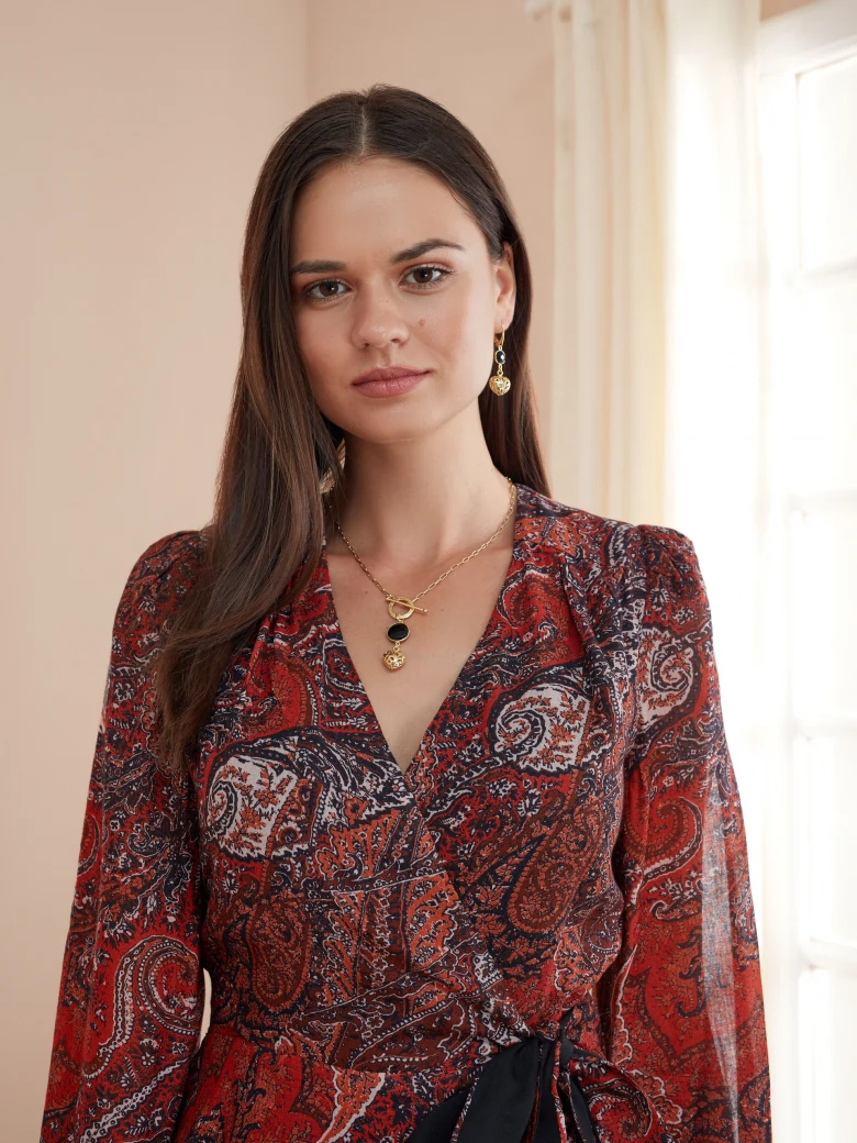 AIRY DRESS IN ETHNIC PATTERNS WITH WOOL