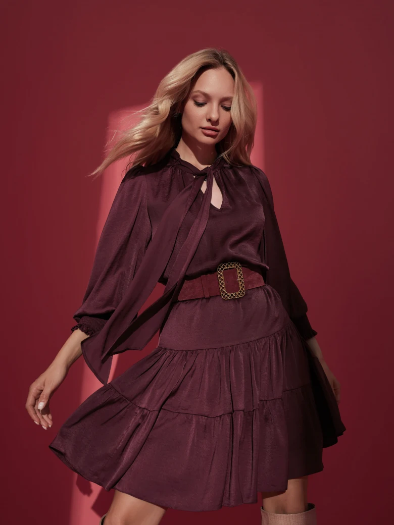 BURGUNDY SATIN DRESS