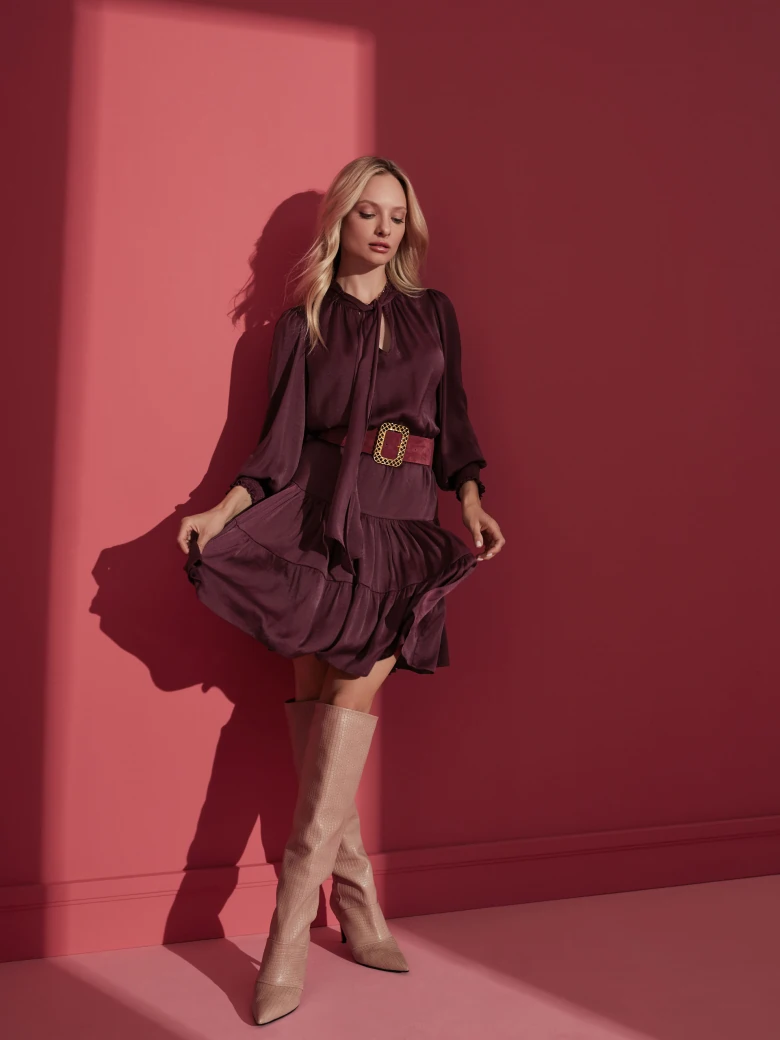 BURGUNDY SATIN DRESS