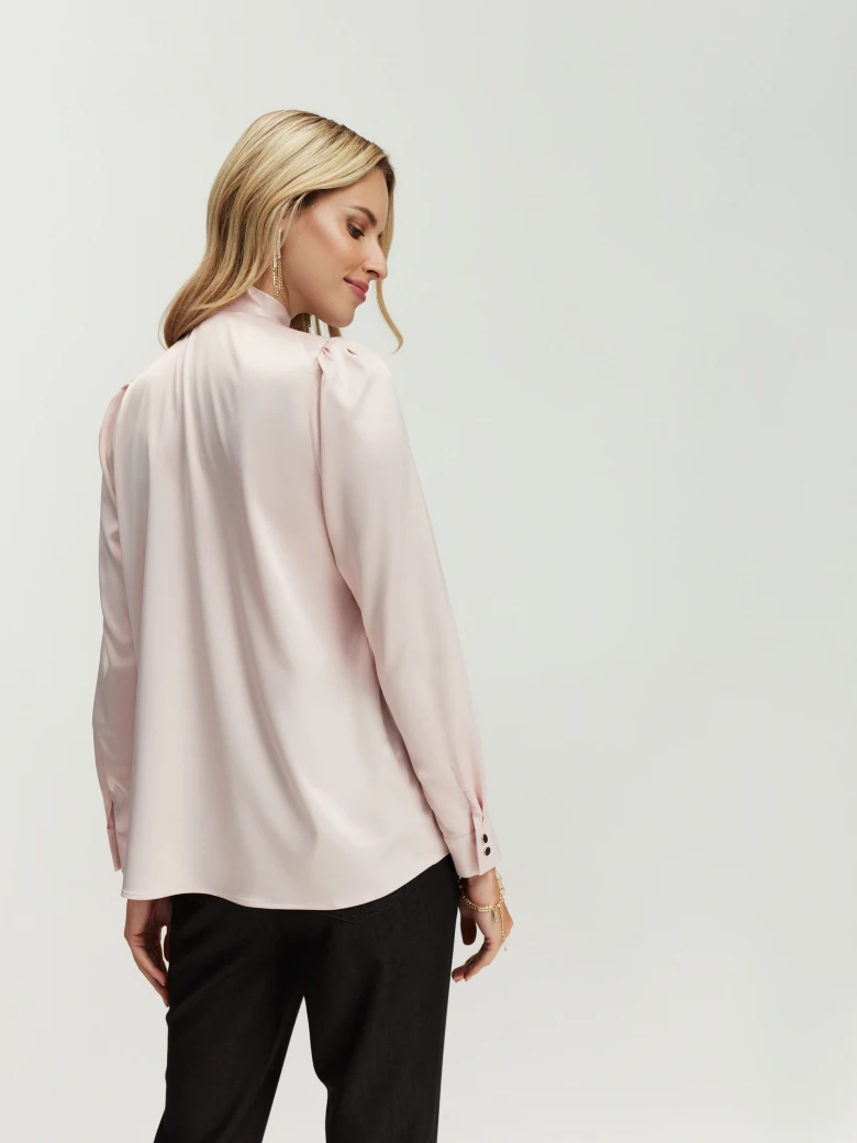 Pink satin blouse with sash