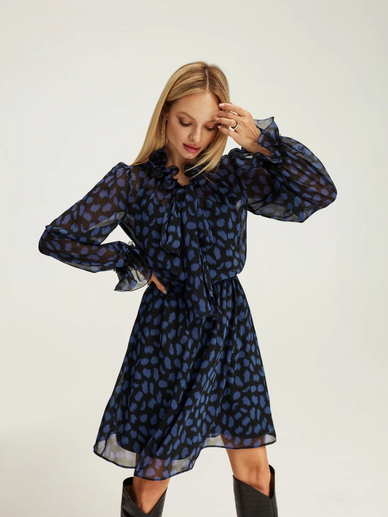 Black dress with navy blue pattern