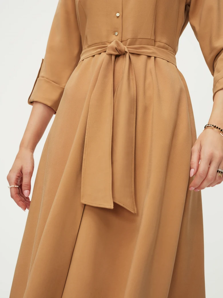 Caramel-colored shirt dress