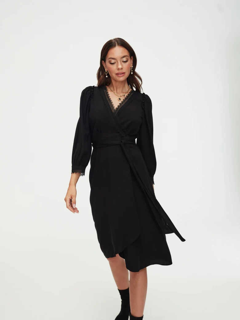 Black wrap midi dress