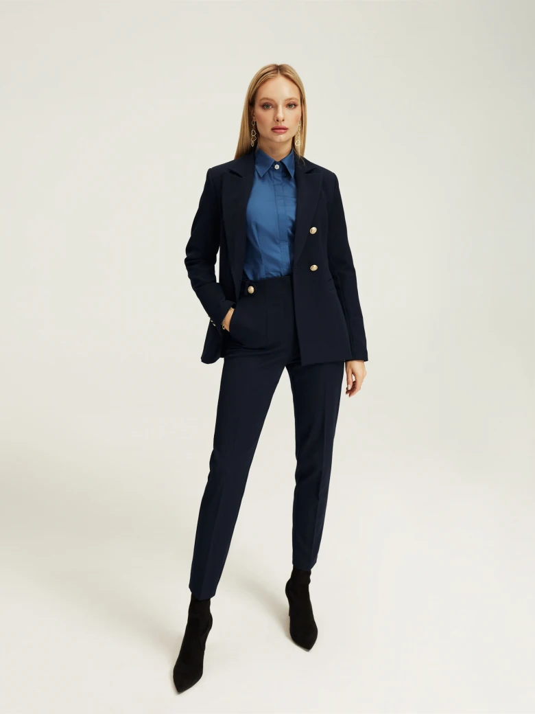 Navy blue jacket with gold buttons