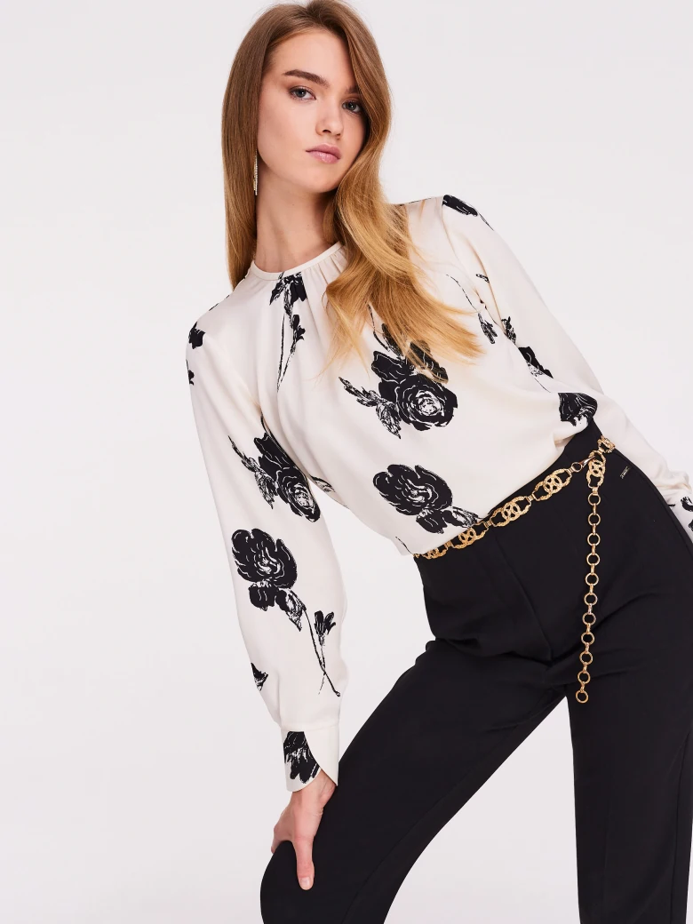 White satin blouse with roses