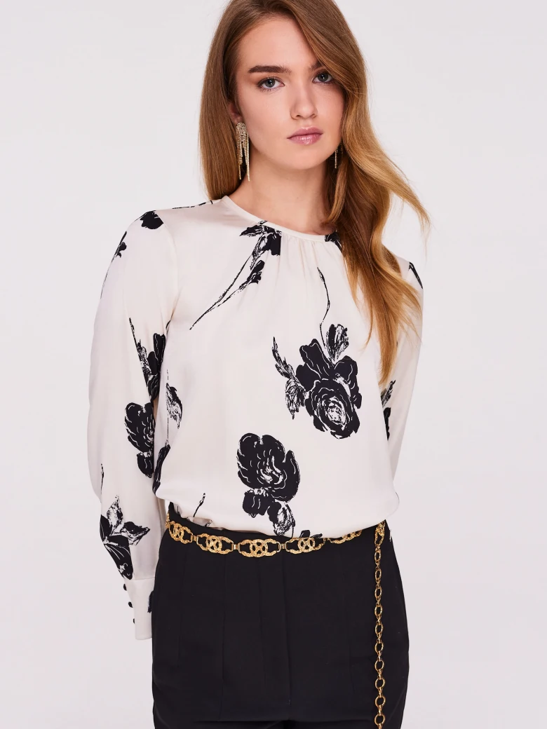 White satin blouse with roses