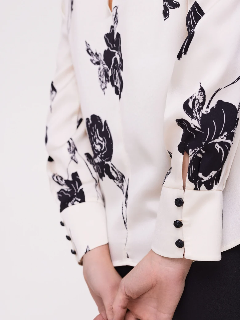 White satin blouse with roses