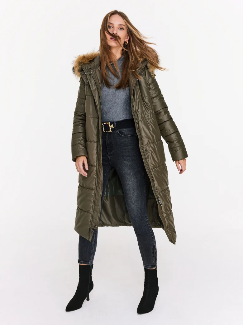 Long olive quilted coat