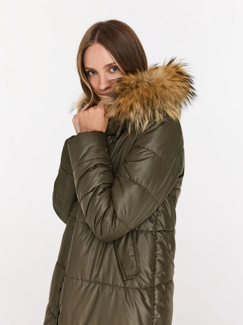Long olive quilted coat