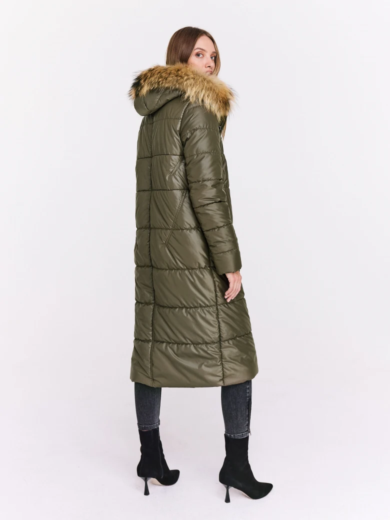Long olive quilted coat