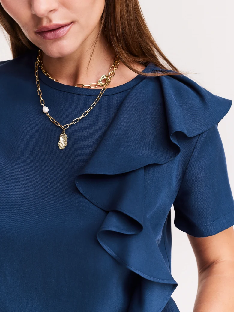 Short navy blue lyocell dress