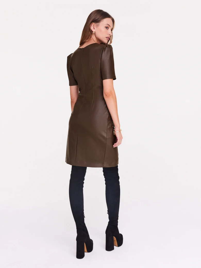 Brown imitation leather dress