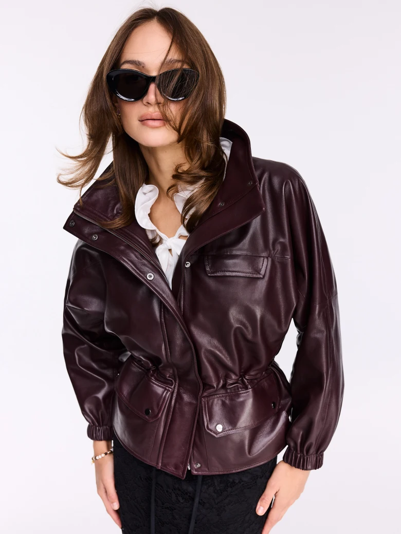 Cherry-colored leather jacket