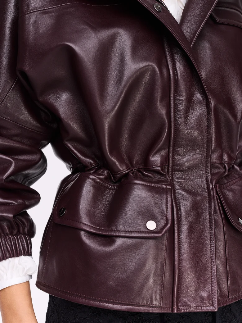 Cherry-colored leather jacket