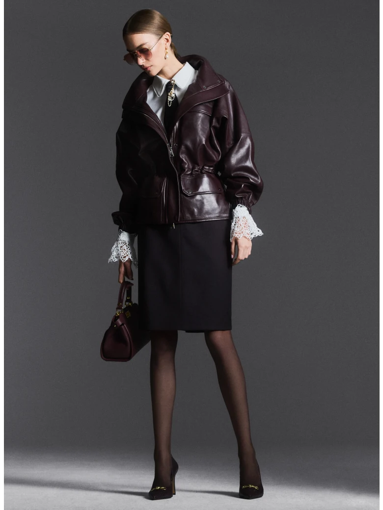 Cherry-colored leather jacket