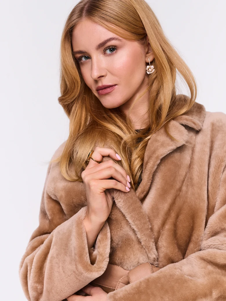 Long beige merino leather coat