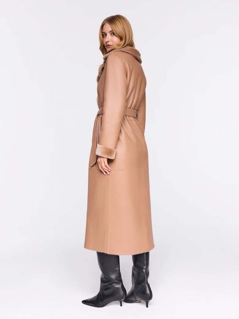 Long beige merino leather coat