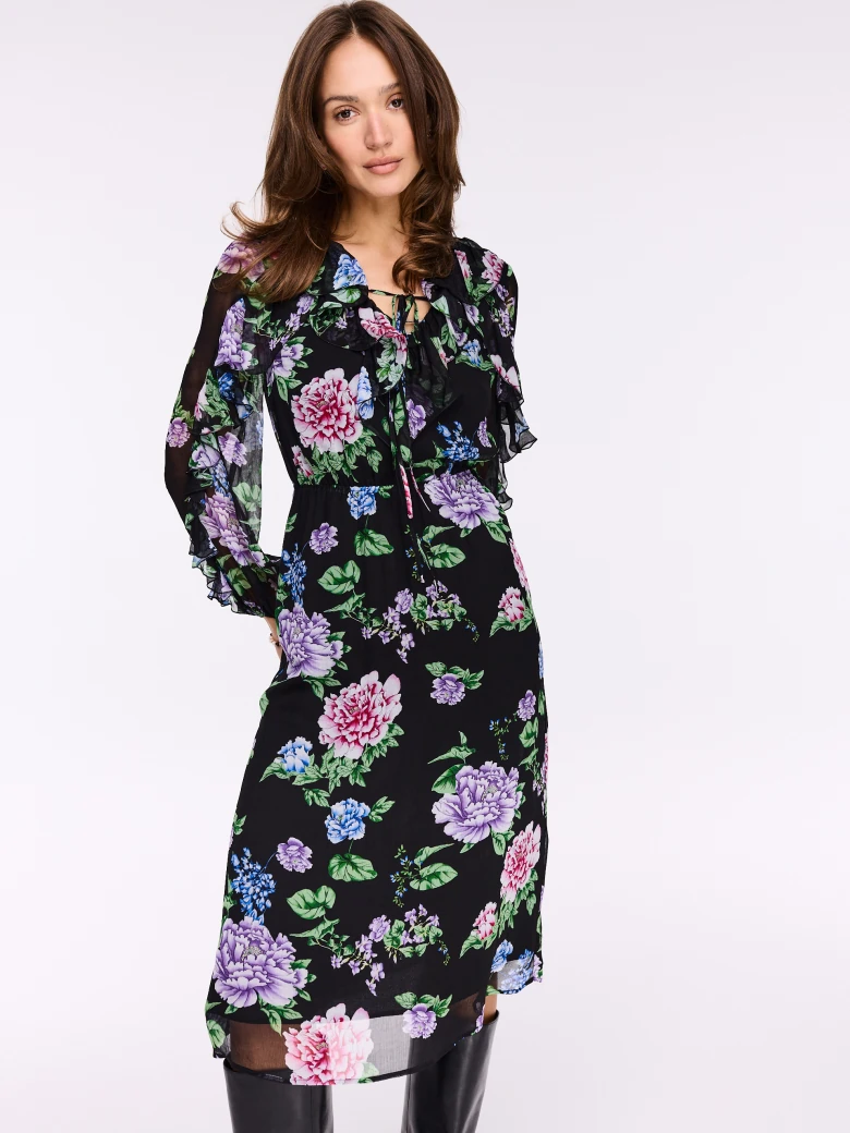 Long black floral viscose dress