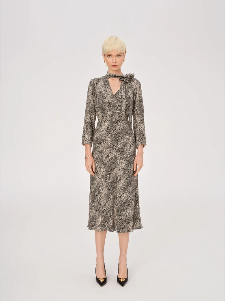 Viscose and bamboo dress with a tie at the neck