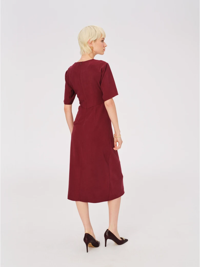Burgundy midi dress with ruffles - Taranko