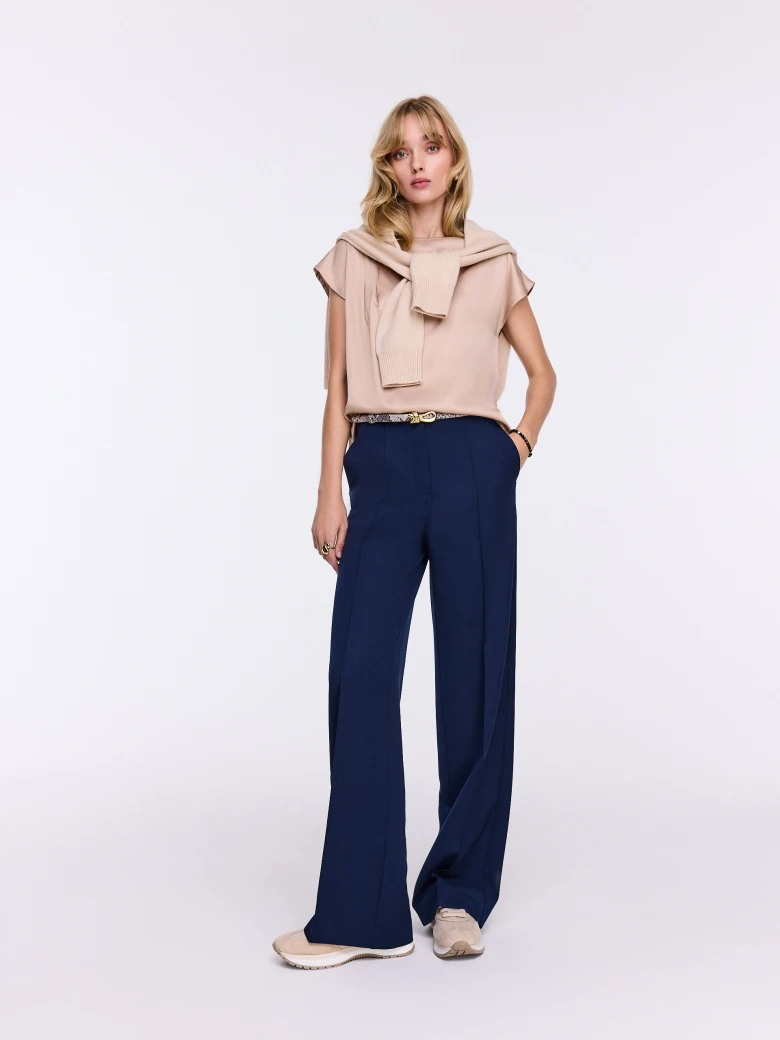 Elegant navy blue high-waisted trousers