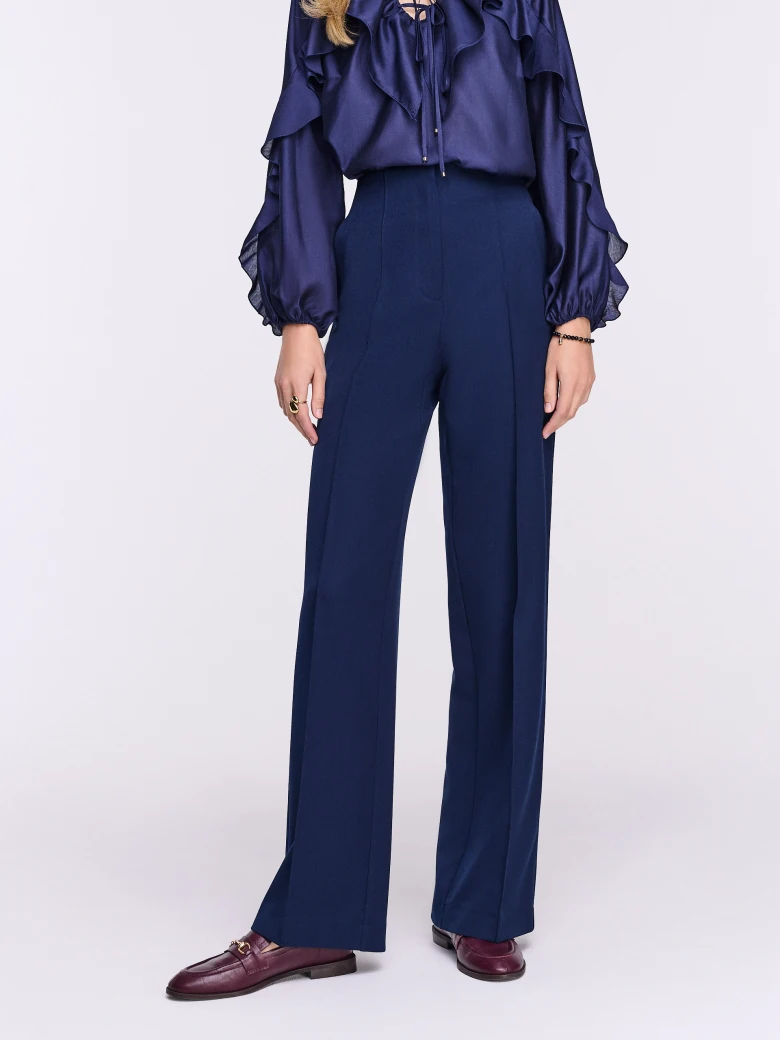 Elegant navy blue high-waisted trousers