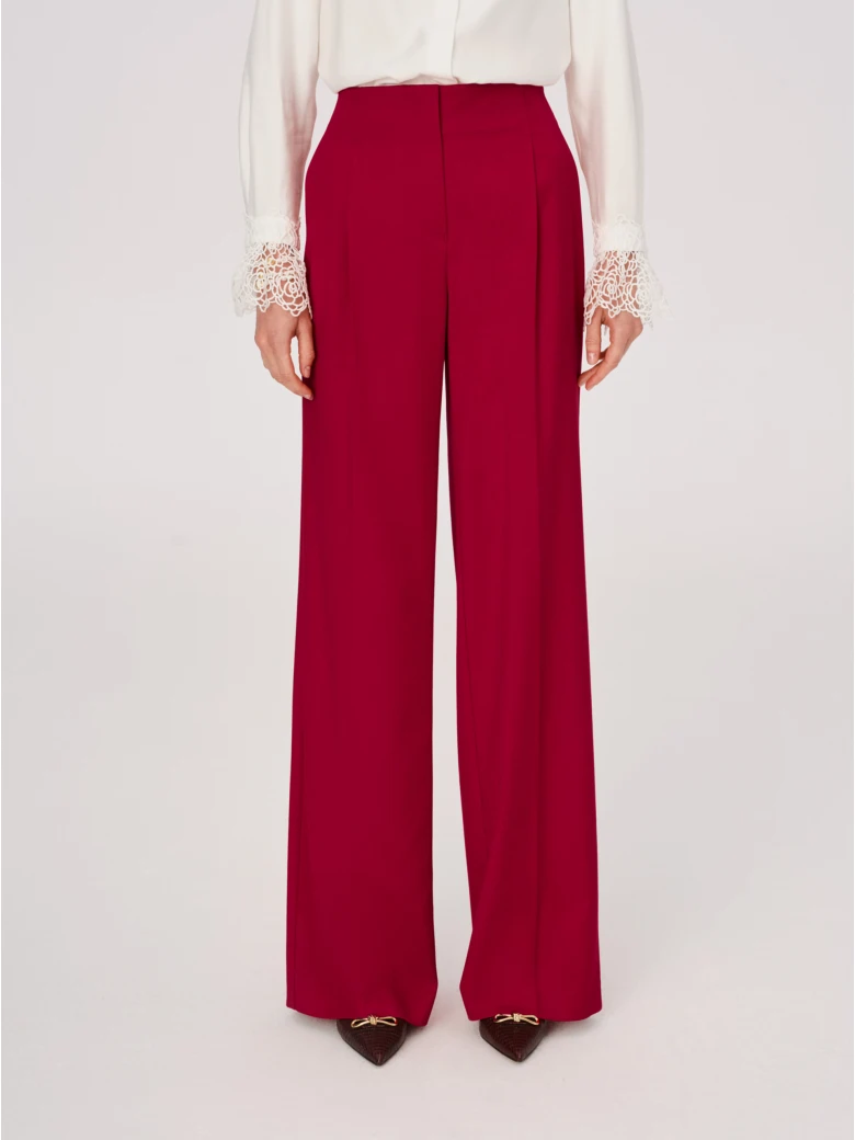 Red high-waisted suit pants