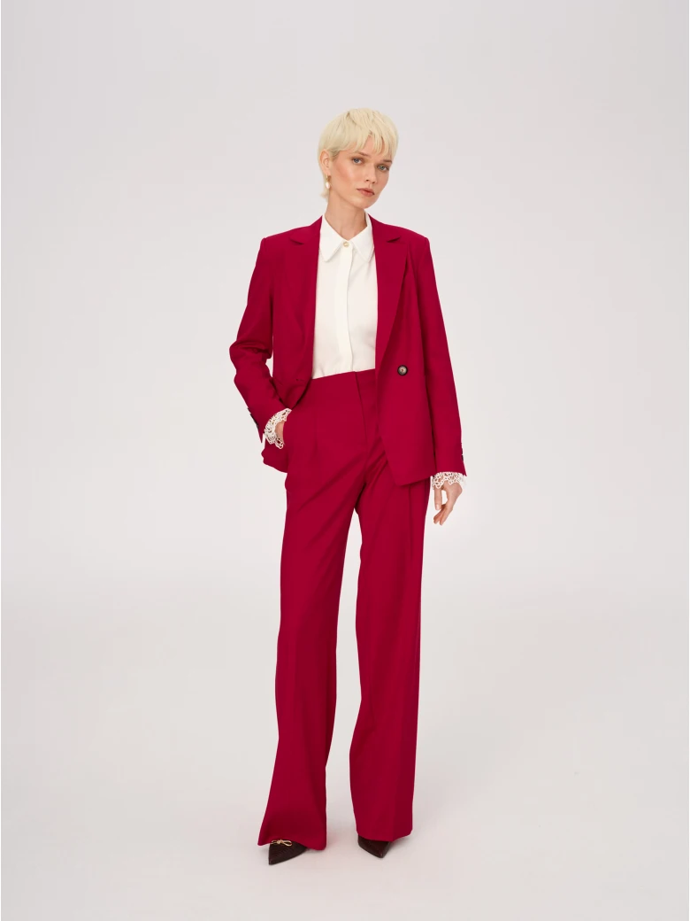 Red single-button suit jacket