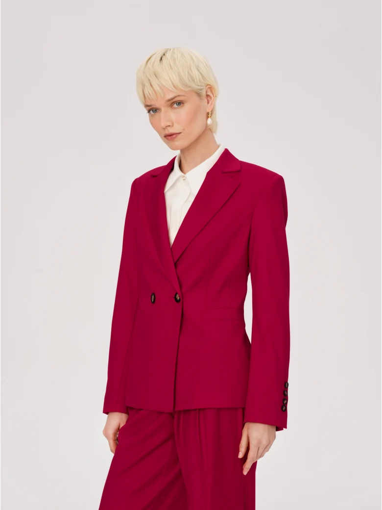 Red single-button suit jacket