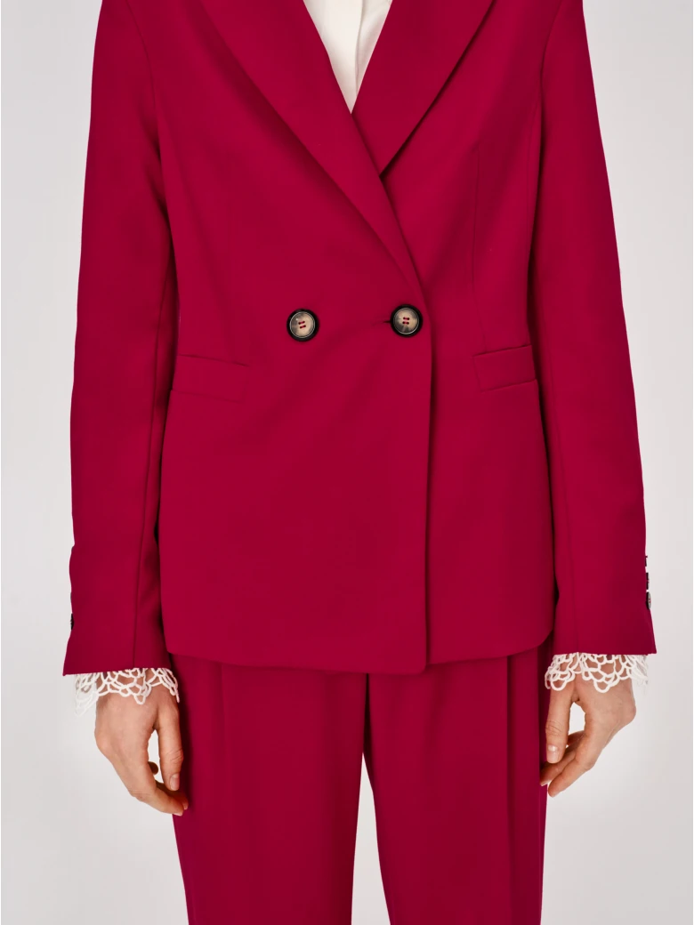 Red single-button suit jacket