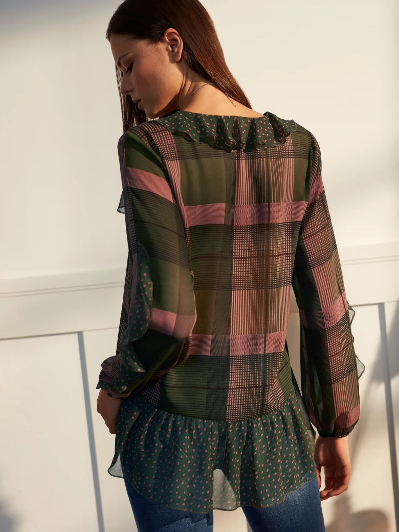 CHECKERED BLOUSE WITH RUFFLES