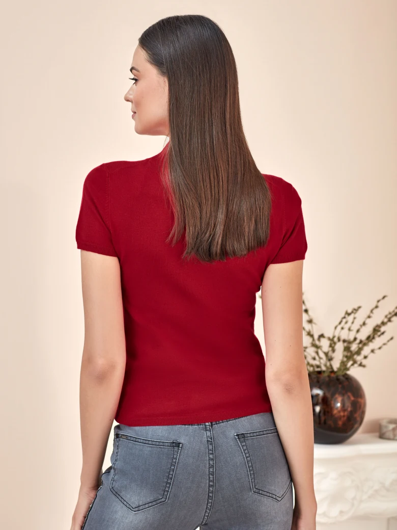 RED VISCOSE HALF TURTLENECK