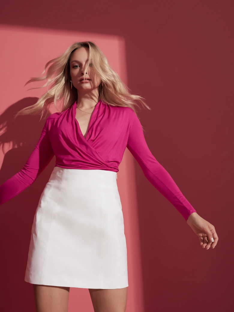 PINK BLOUSE WITH ENVELOPE NECKLINE