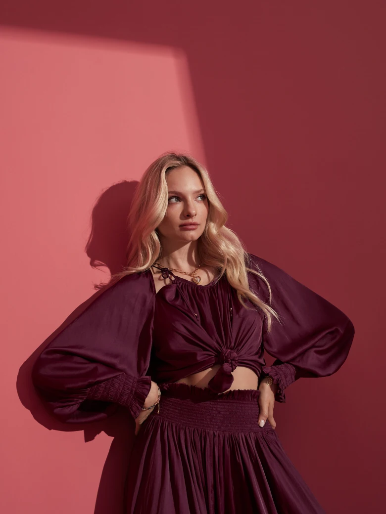BURGUNDY SATIN BLOUSE